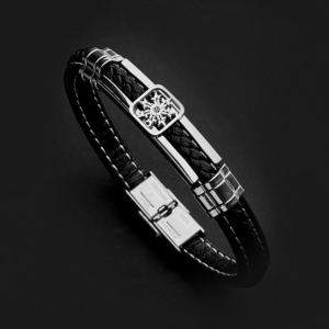 PULSERA EGUZKILORE BERRIA CUERO NEGRO (BASQUE LIVE)